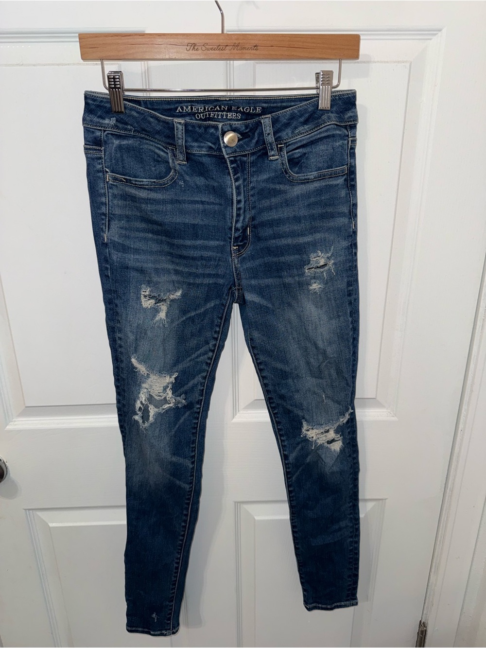 American Eagle Outfitters Distressed Dark Blue Skinny Jeans